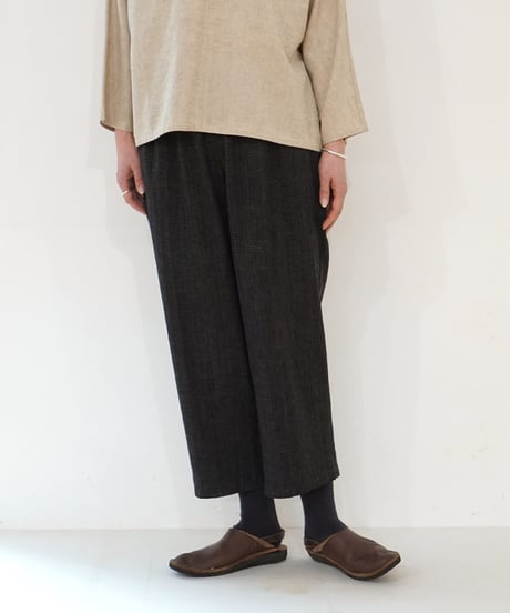 パンツ シンプルショート 麻綿タビー チャコール 6860lcB