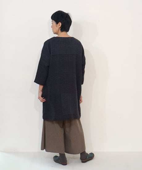 ブラウス プルオーバーlong パストラル カルバ ブルー&ブラック 6545PawBl