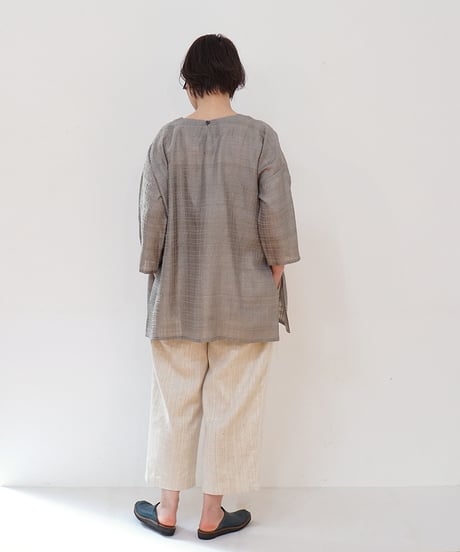 パンツ シンプルショート 麻綿タビー 白生成り 6860lcW