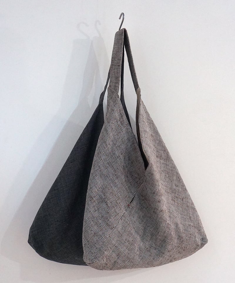 肩掛けあずま袋 麻ピンストライプ 白グレー 8017st | MAKI TEXTILE ST