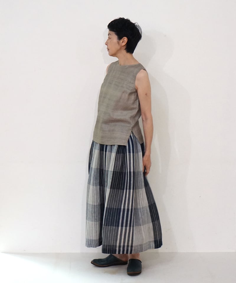 スカートthinギャザー ランダムボーダー 麻シルク 6925Blrdm | MAKI TEX
