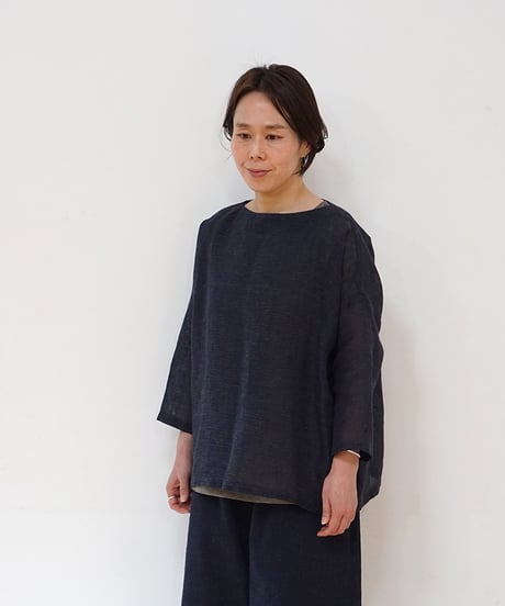 ブラウス プルオーバー 麻タビー 紺 6545llnDB
