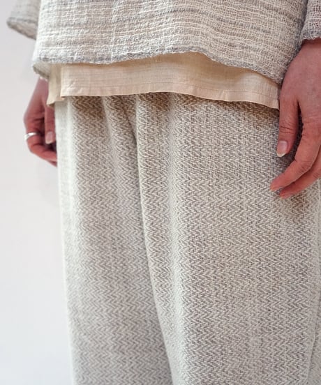 パンツ シンプルショート wool ヘリンボーン 白ベージュ 6860WGhb