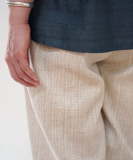 パンツ シンプルショート 麻綿タビー 白生成り 6860lcW