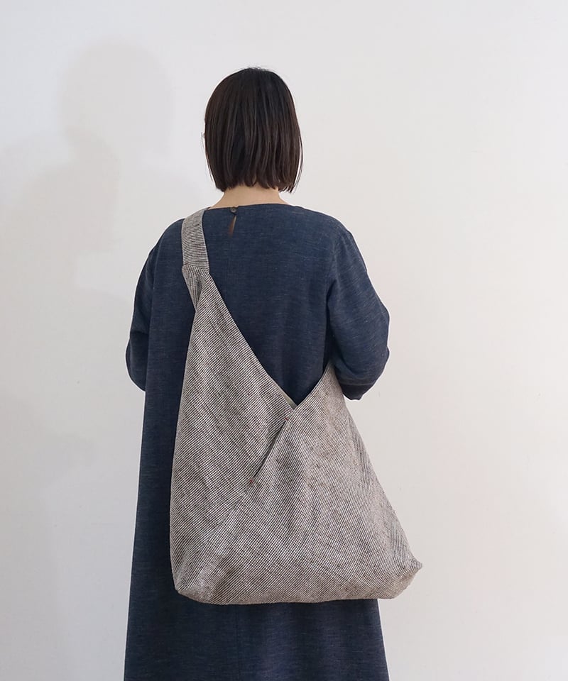 肩掛けあずま袋 麻ピンストライプ 白グレー 8017st | MAKI TEXTILE ST