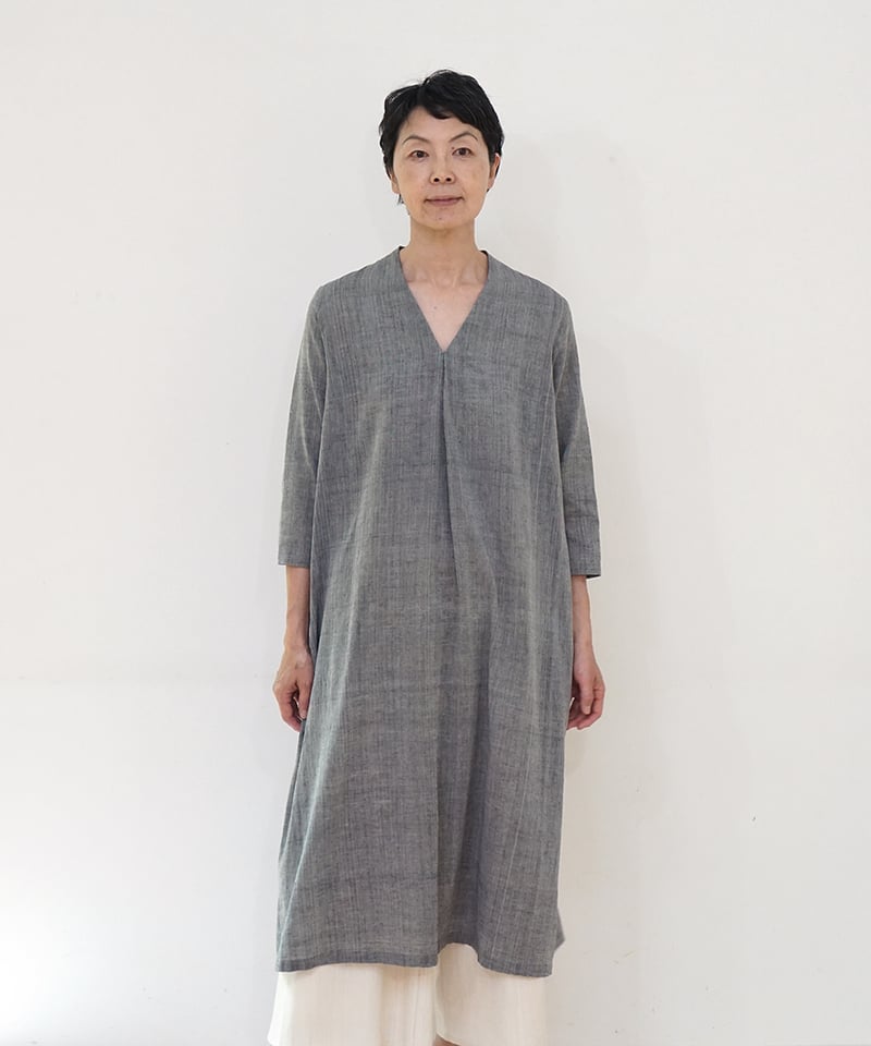 マンガラギリ クルタVネックlong グレー杢 M6980G | MAKI TEXTILE