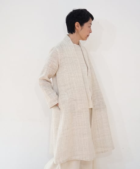 ジャケット シンプルlong 麻タビー 白 6697llgW