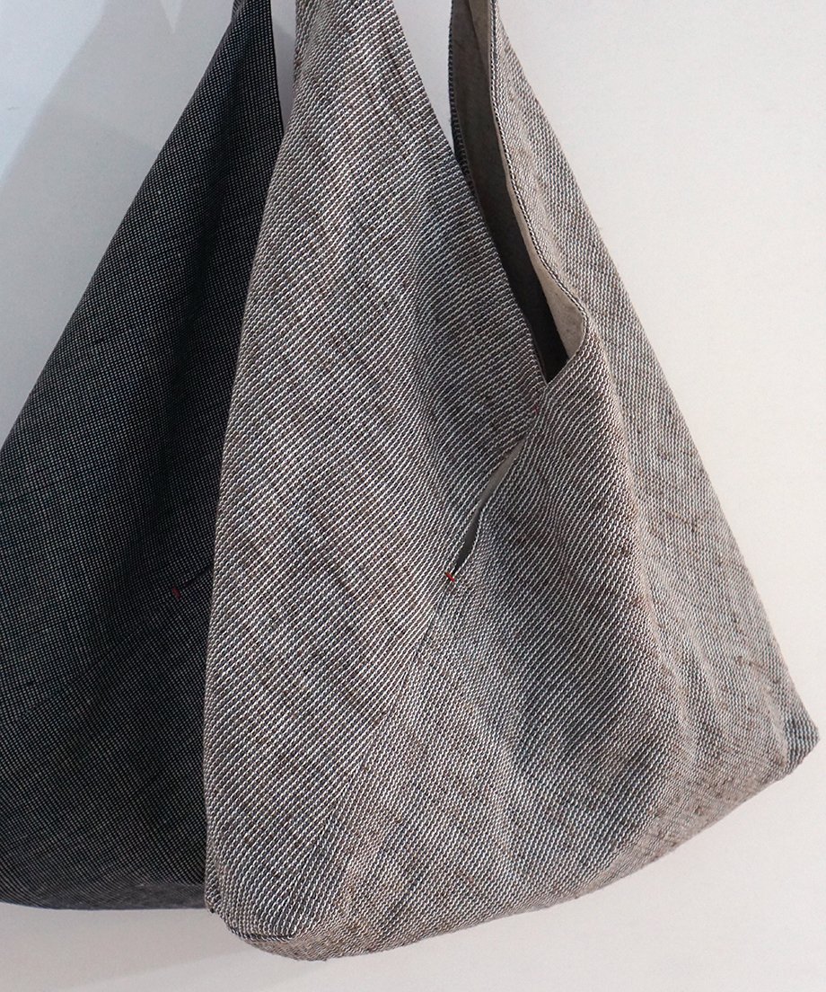 肩掛けあずま袋 麻ピンストライプ 白グレー 8017st | MAKI TEXTILE ST