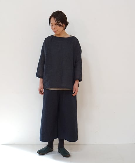 ブラウス プルオーバー 麻タビー 紺 6545llnDB