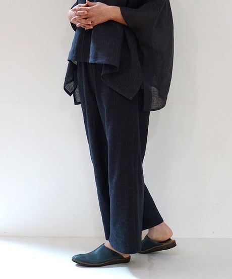 パンツ ソフトフレア 麻綿タビー 紺 6851lcBl