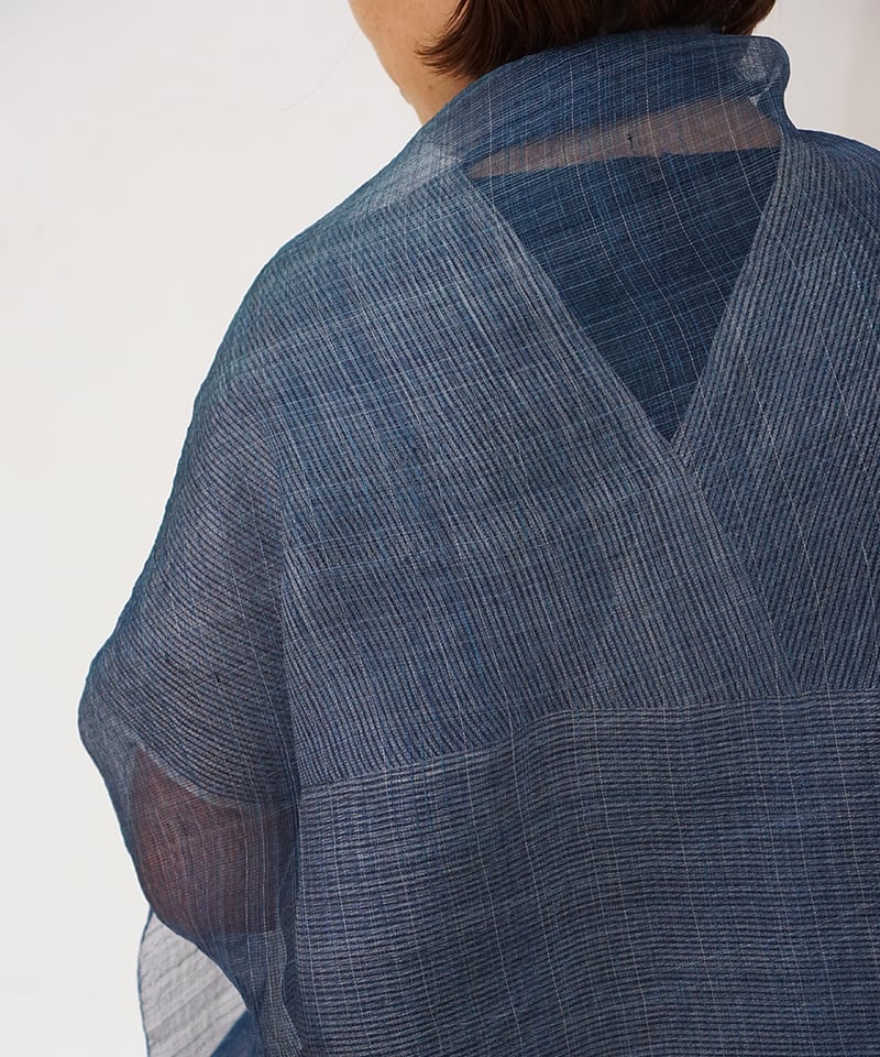 ストール 薄羽 ランダム縞 藍 1230DB | MAKI TEXTILE STUDIO o