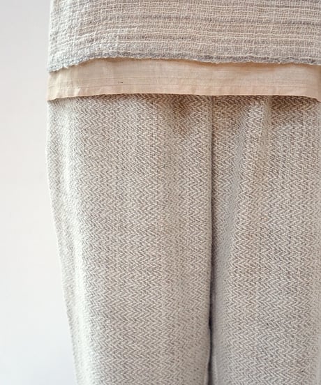 パンツ シンプルショート wool ヘリンボーン 白ベージュ 6860WGhb
