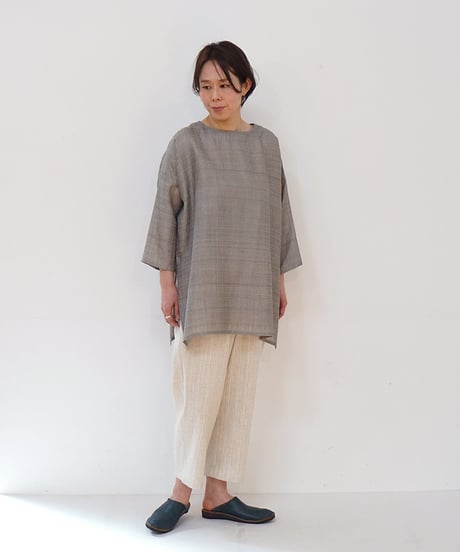 パンツ シンプルショート 麻綿タビー 白生成り 6860lcW