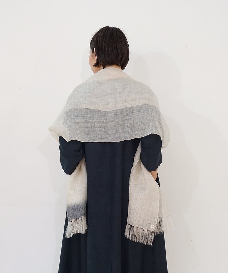 LGB シルクコットンストール 白黒グラデーション Fサイズ ストール ランダム縞ムガ芭蕉 1234Wi | MAKI TEXTILE STUDIO on