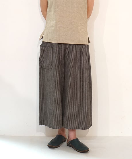 kotiパンツ ポケット付き 麻シルク グレーストライプ 6874lGst