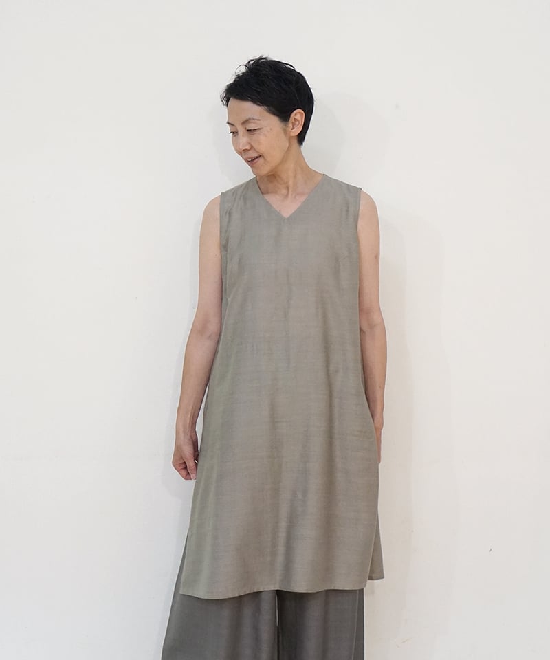 タンクトップ Vネックlong タッサームガシルク グレー 6028tmvG | MAKI