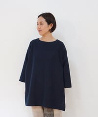 ブラウス ボートネックlong 七分袖 タッサーナーシ 藍鼠 6151tnIG