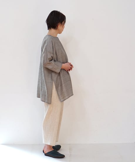 パンツ シンプルショート 麻綿タビー 白生成り 6860lcW