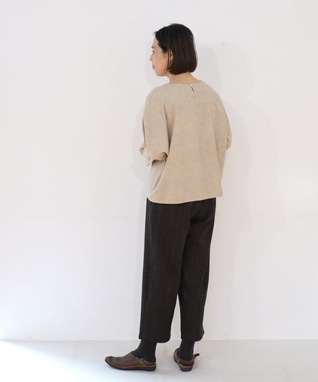 パンツ シンプルショート 麻綿タビー チャコール 6860lcB