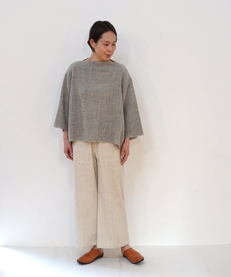 パンツ ソフトフレア 麻綿タビー 白生成り 6851lcW
