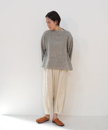 パンツ すそタック 麻綿タビー 白生成り 6865lcW