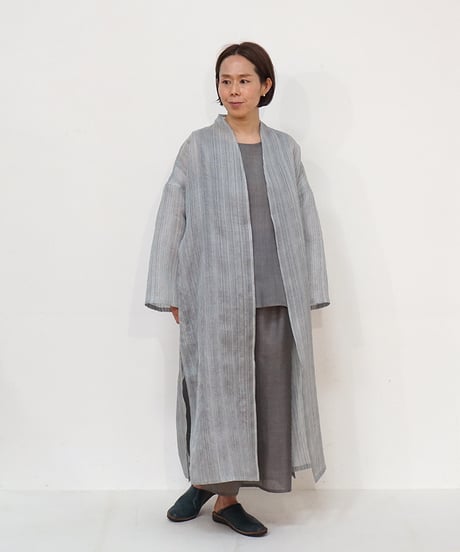 真南風 ハオリlong 細縞シルク 白藍 MA730STIW