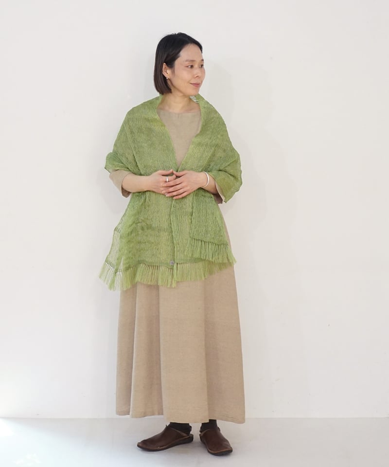ストール ゆらぎ空羽 ずり出し 黄緑 1211YGr | MAKI TEXTILE STUD
