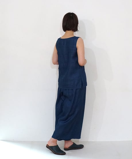 パンツ プレーン タッサーシルク 藍染め 6864tvI