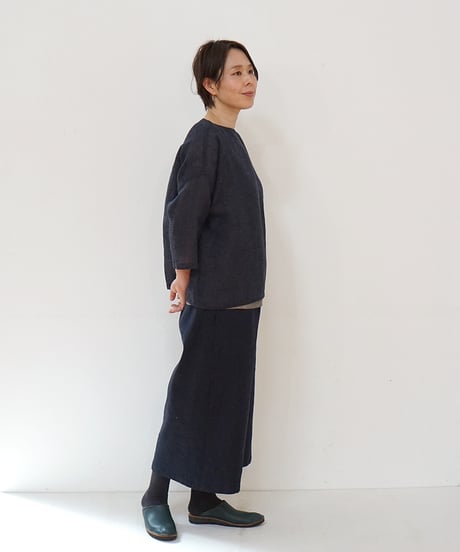 ブラウス プルオーバー 麻タビー 紺 6545llnDB