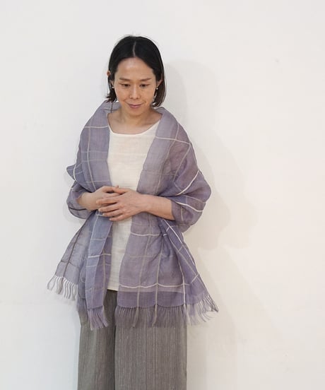 ストール 細変わり格子 藤色 2075Pu