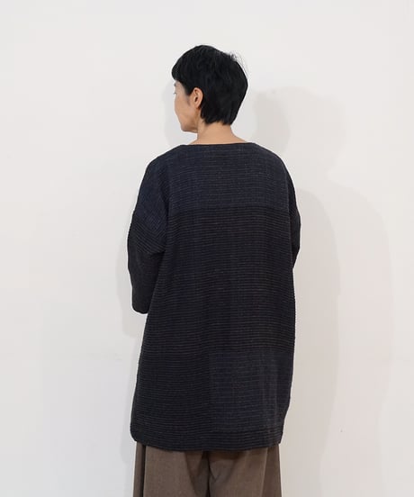 ブラウス プルオーバーlong パストラル カルバ ブルー&ブラック 6545PawBl