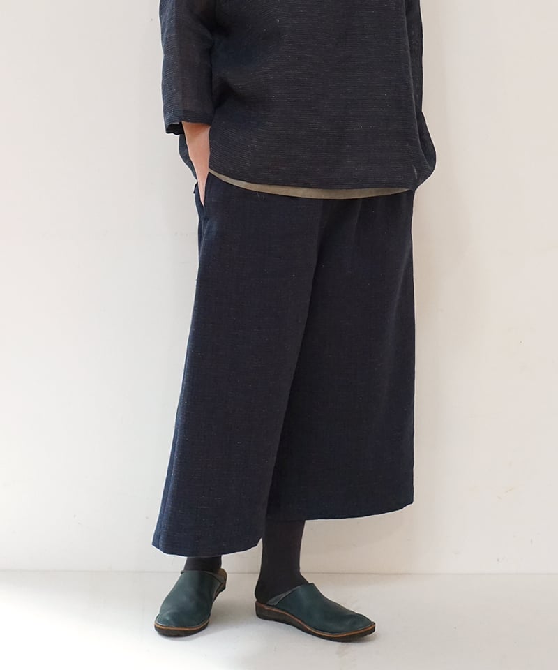 パンツ ショートワイド 麻綿タビー 紺 6857lcBl | MAKI TEXTILE