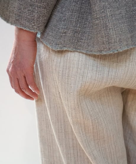 パンツ すそタック 麻綿タビー 白生成り 6865lcW