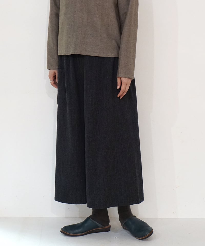 kotiパンツ ウール ポケット付き 黒グレーストライプ 6870wB