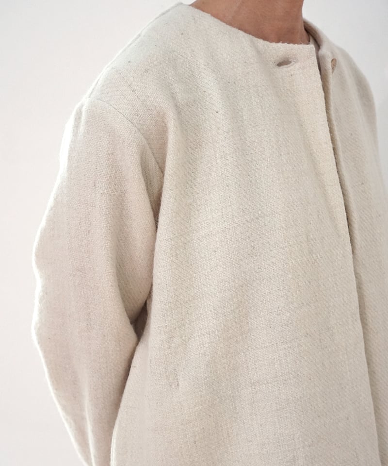 ジャケット ノーカラーshort 綾織り ヒマラヤウール 白生成り 6619Wt