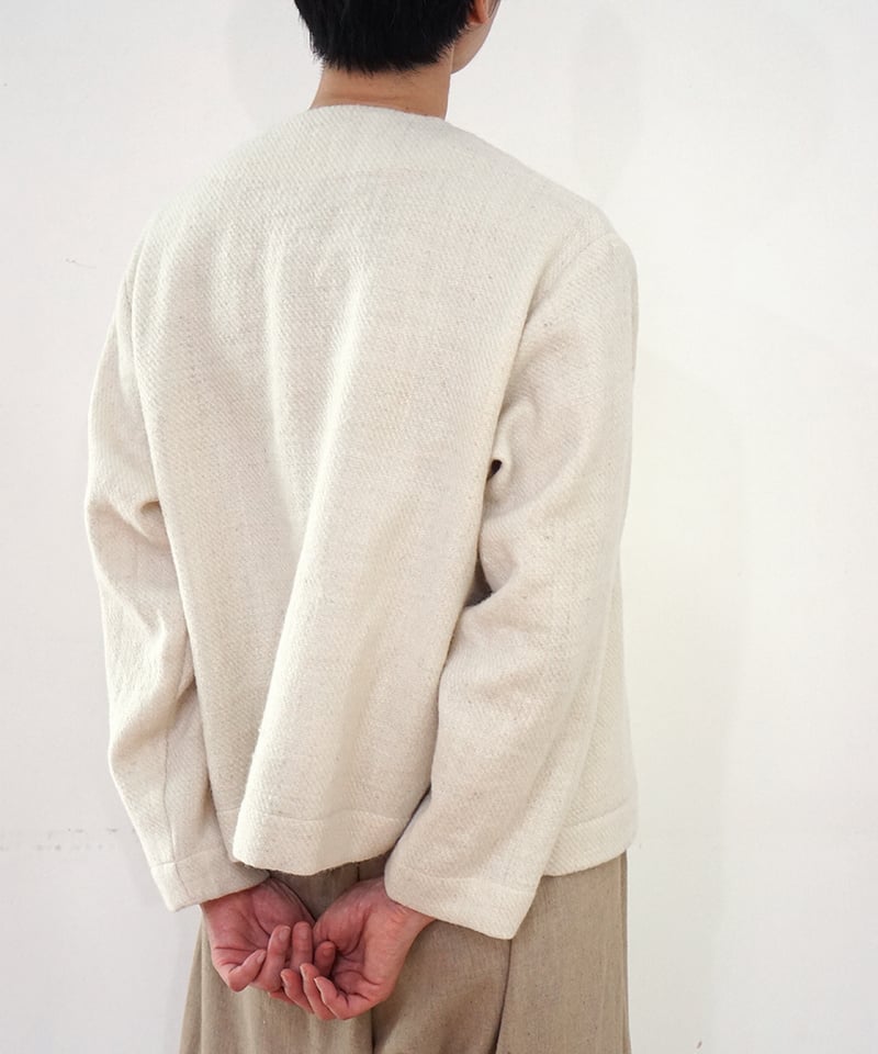 マガリ　コットンウールジャケット ジャケット ノーカラーshort 綾織り ヒマラヤウール 白生成り 6619Wt