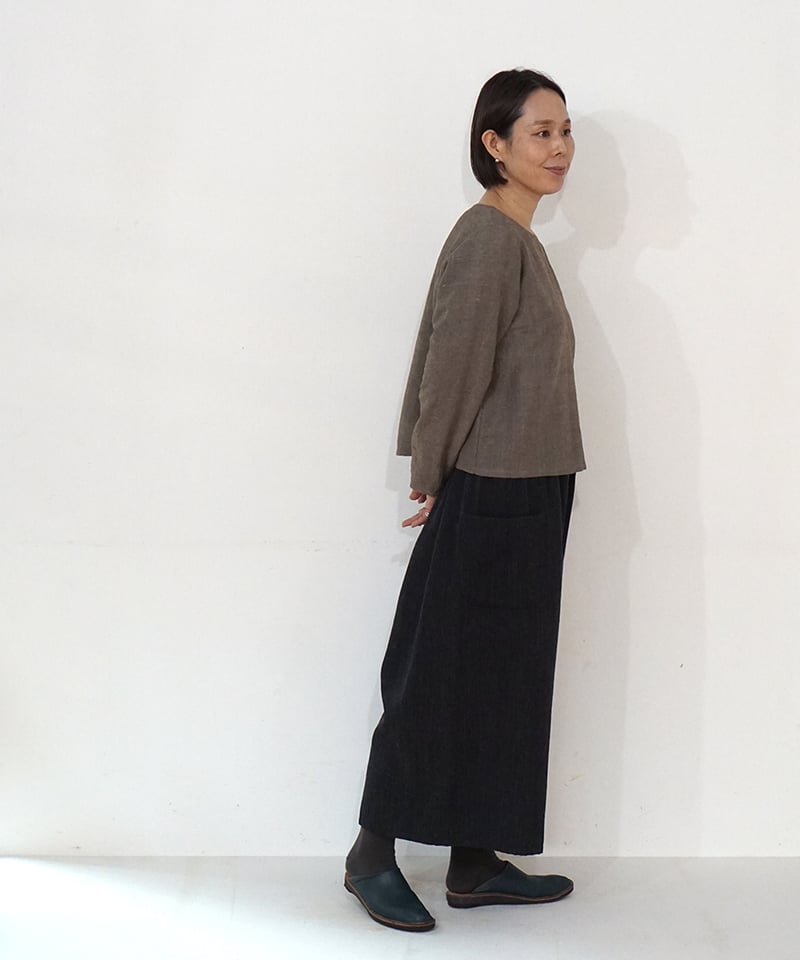 kotiパンツ ウール ポケット付き 黒グレーストライプ 6870wB