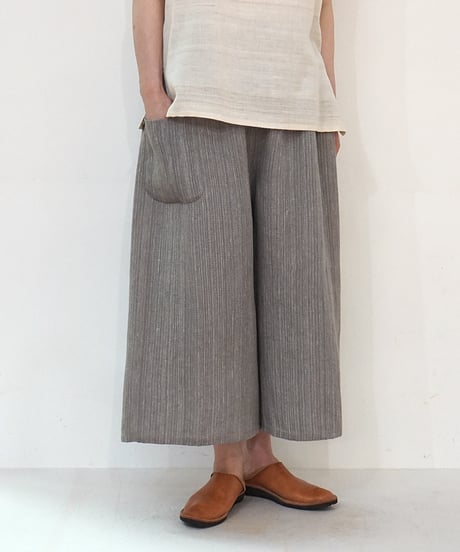 kotiパンツ ポケット付き 麻シルク グレー 6874lG