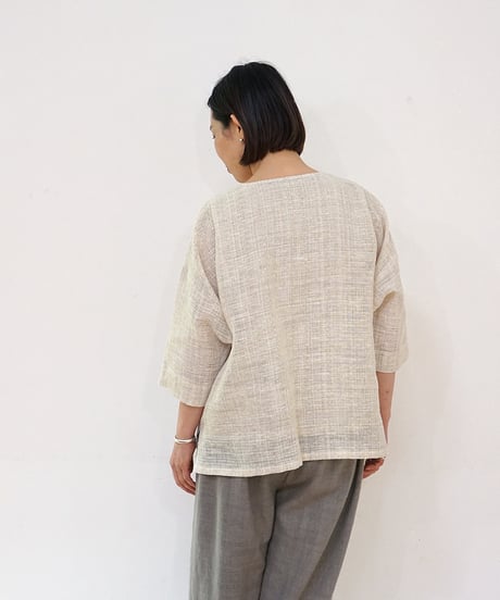 ブラウス マチ 麻タビー 白 6124llgW