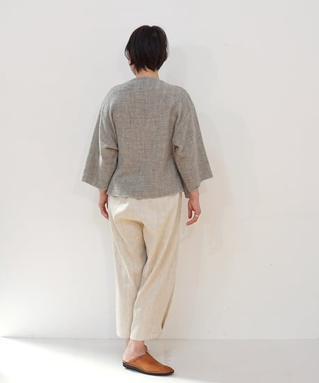 パンツ すそタック 麻綿タビー 白生成り 6865lcW