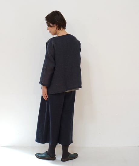ブラウス プルオーバー 麻タビー 紺 6545llnDB