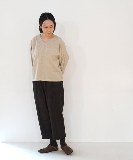 パンツ シンプルショート 麻綿タビー チャコール 6860lcB