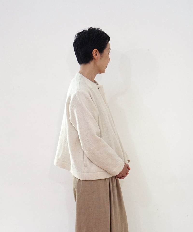 ジャケット ノーカラーshort 綾織り ヒマラヤウール 白生成り 6619Wt