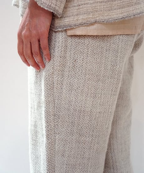 パンツ シンプルショート wool ヘリンボーン 白ベージュ 6860WGhb