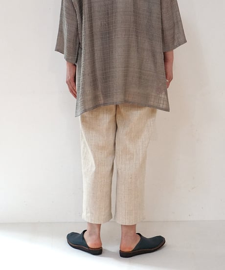 パンツ シンプルショート 麻綿タビー 白生成り 6860lcW