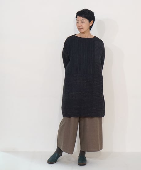ブラウス プルオーバーlong パストラル カルバ ブルー&ブラック 6545PawBl