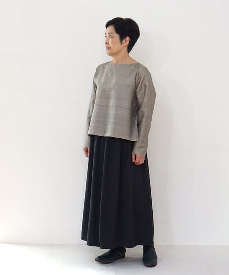 kotiスカート ウール 右ポケット付き 黒グレーストライプ 6902wB