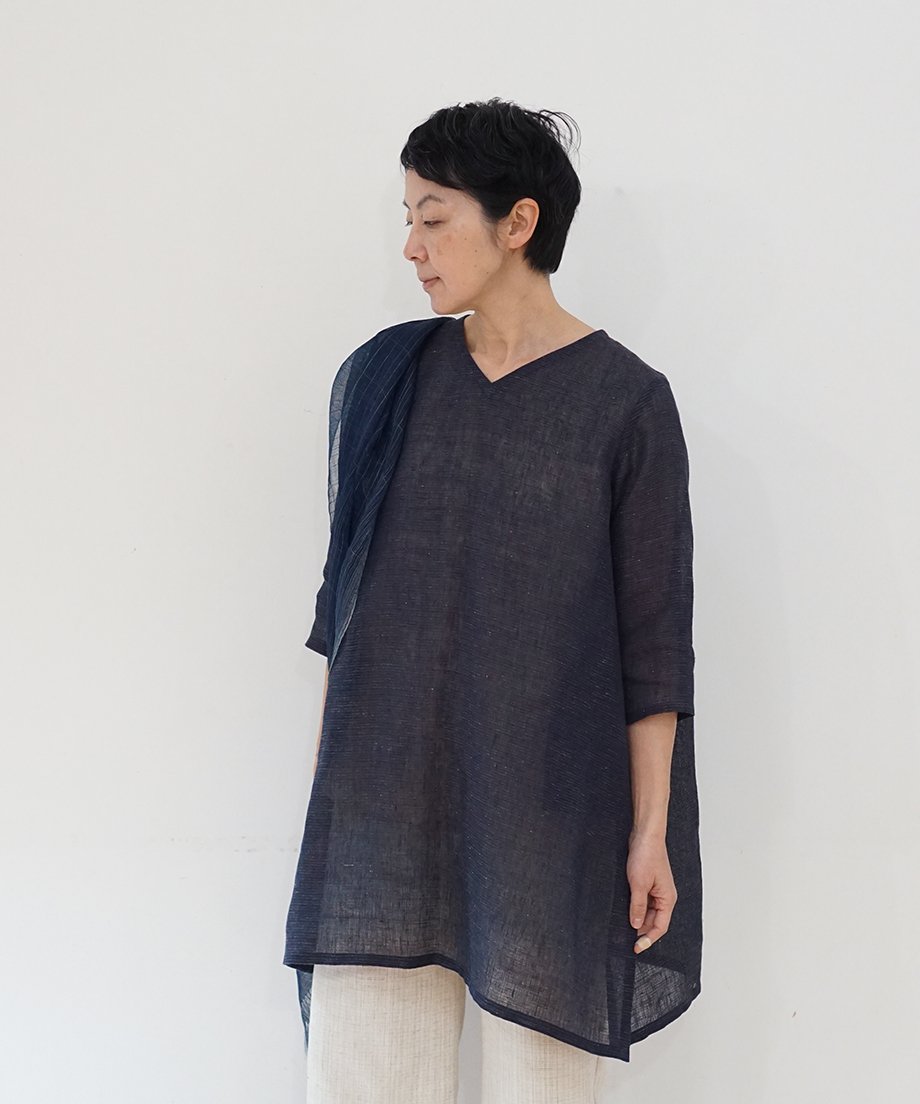 bow.a 水際　ナミナミ　ブラウス　ネイビー 水際 NAMINAMI BLOUSE | bow.a