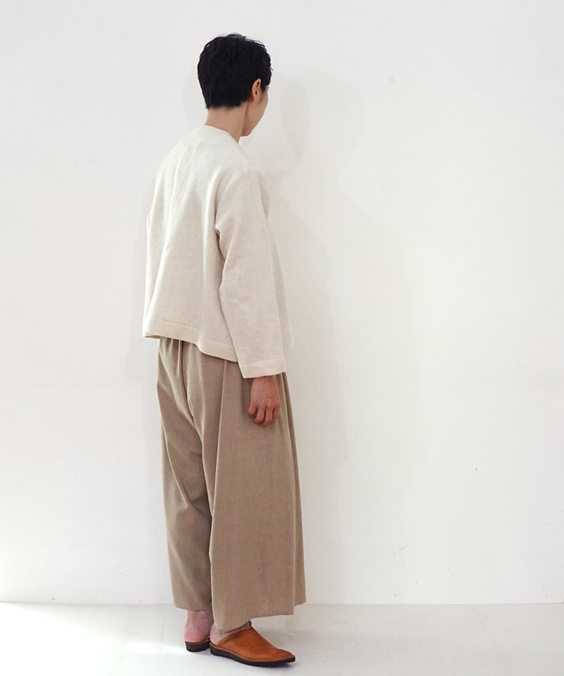 ジャケット ノーカラーshort 綾織り ヒマラヤウール 白生成り 6619Wt