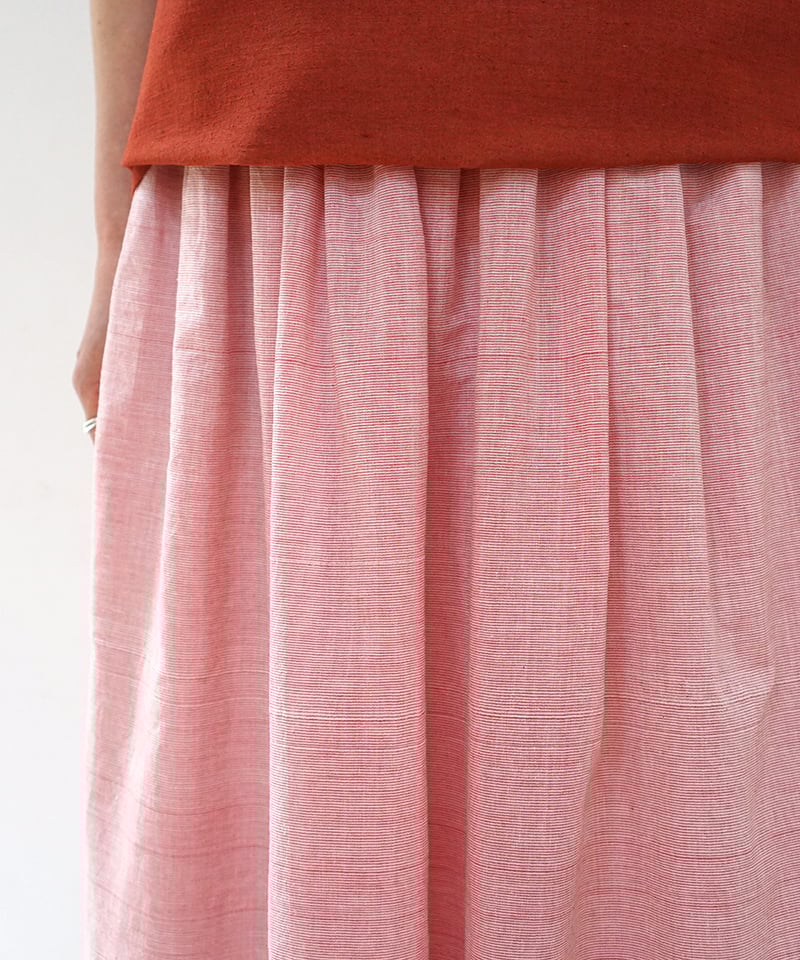 マンガラギリ スカート ギャザー ピンクピンストライプ